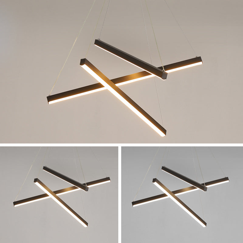 Lámpara de araña moderna de metal negro con LED