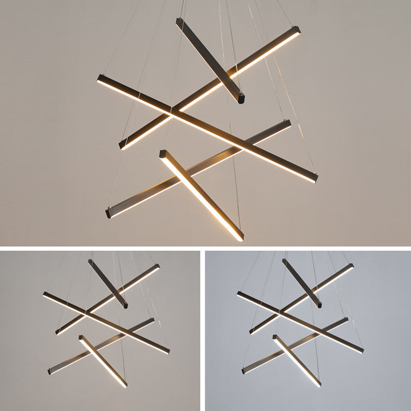 Lámpara de araña moderna de metal negro con LED