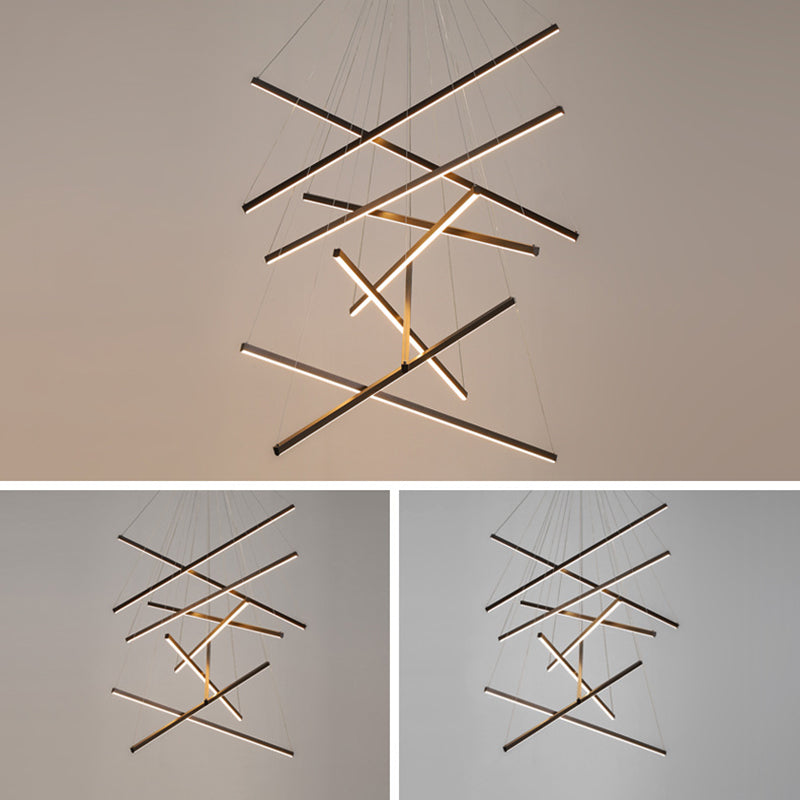 Lámpara de araña moderna de metal negro con LED