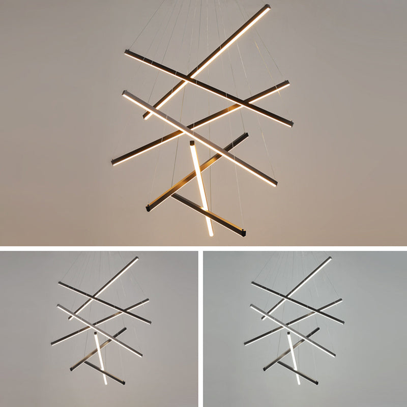 Lámpara de araña moderna de metal negro con LED
