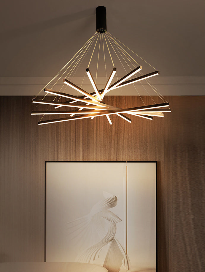Lámpara de araña moderna de metal negro con LED