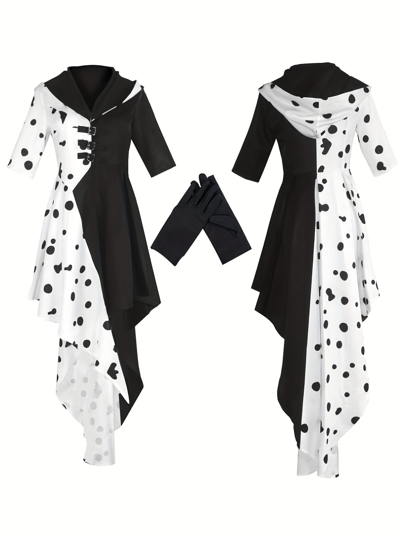 Damen Kapuzen-Dalmatiner Halloween Filmkostüm Kleid | Asymmetrisch Hoch Niedrig