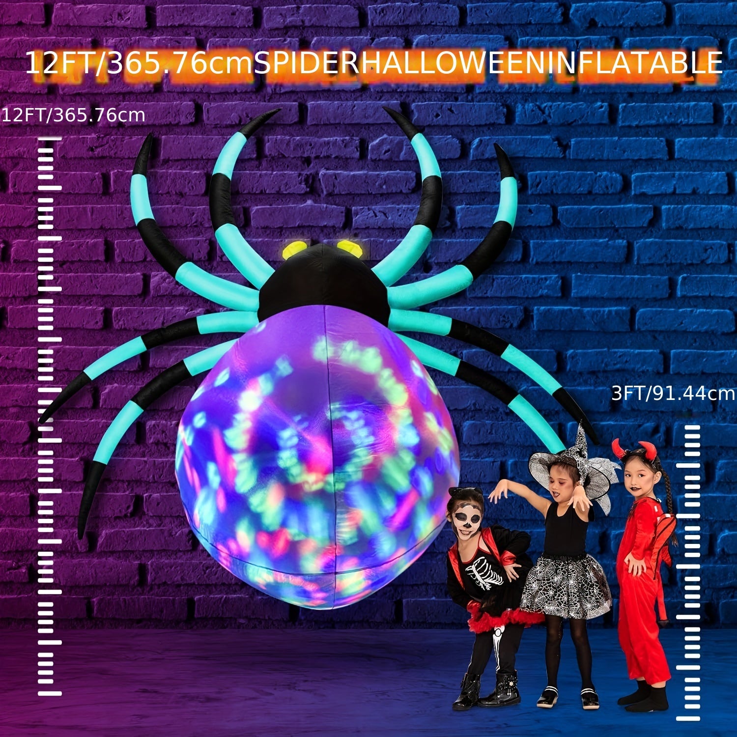 Halloween Olbrzymia Nadmuchiwana Dekoracja Pająka | Świecąca LED Ozdoba Ogrodowa