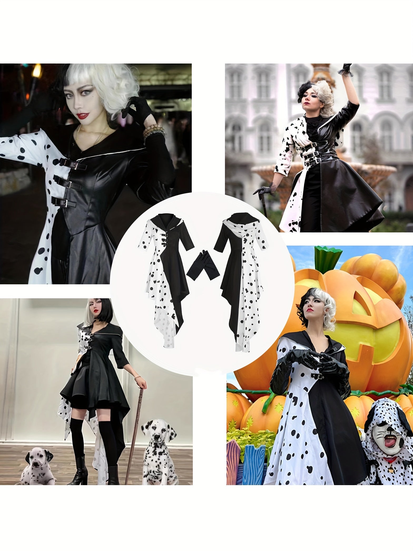 Damen Kapuzen-Dalmatiner Halloween Filmkostüm Kleid | Asymmetrisch Hoch Niedrig