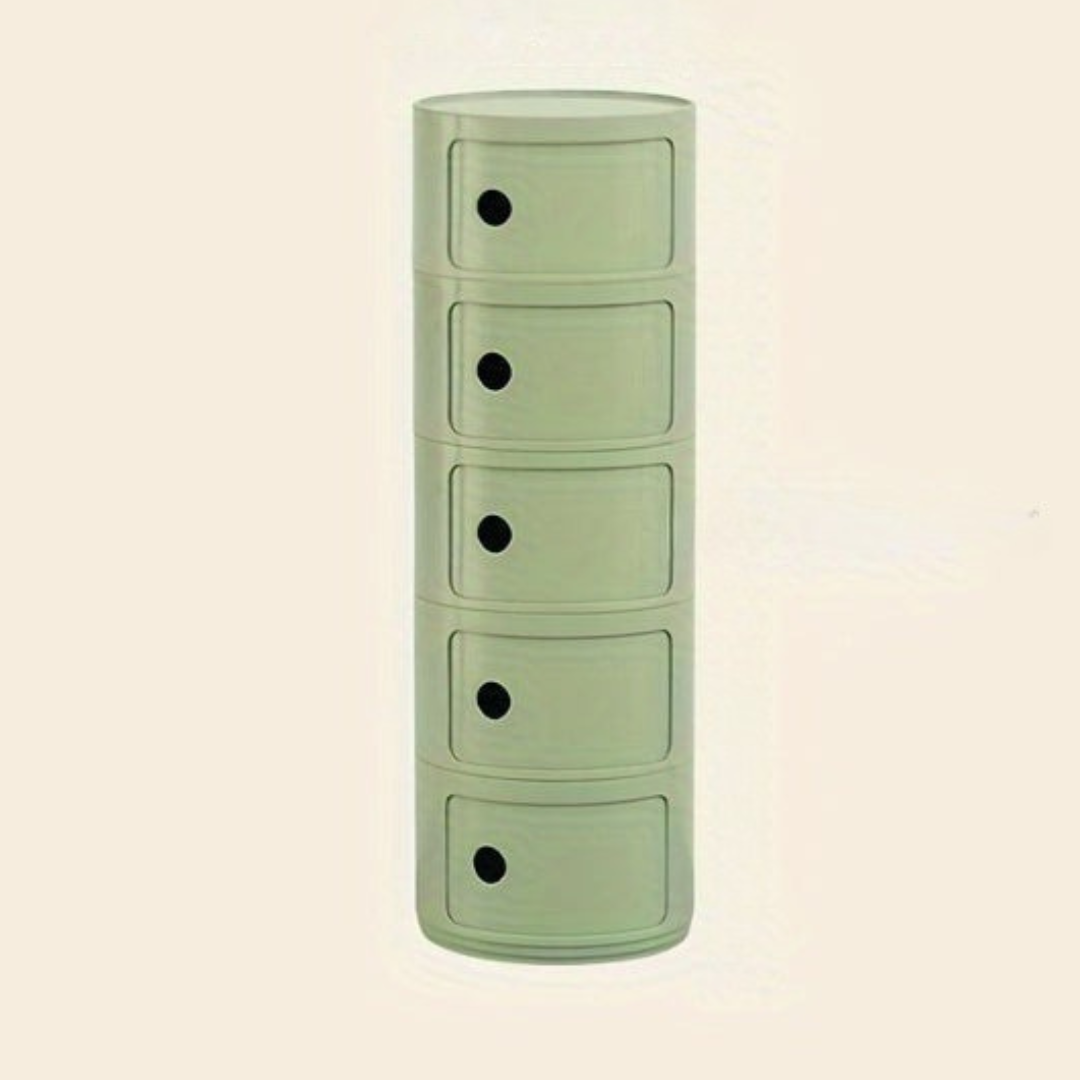 Bedside Table with Round Plastic Storage Drawers