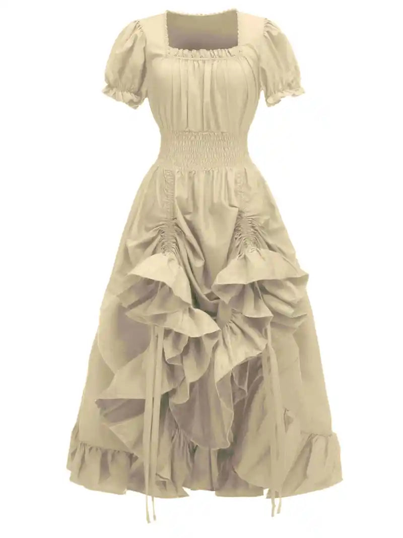 Vestido de Disfraz de Halloween Vintage para Mujer con Mangas Abullonadas | Maxi con Volantes