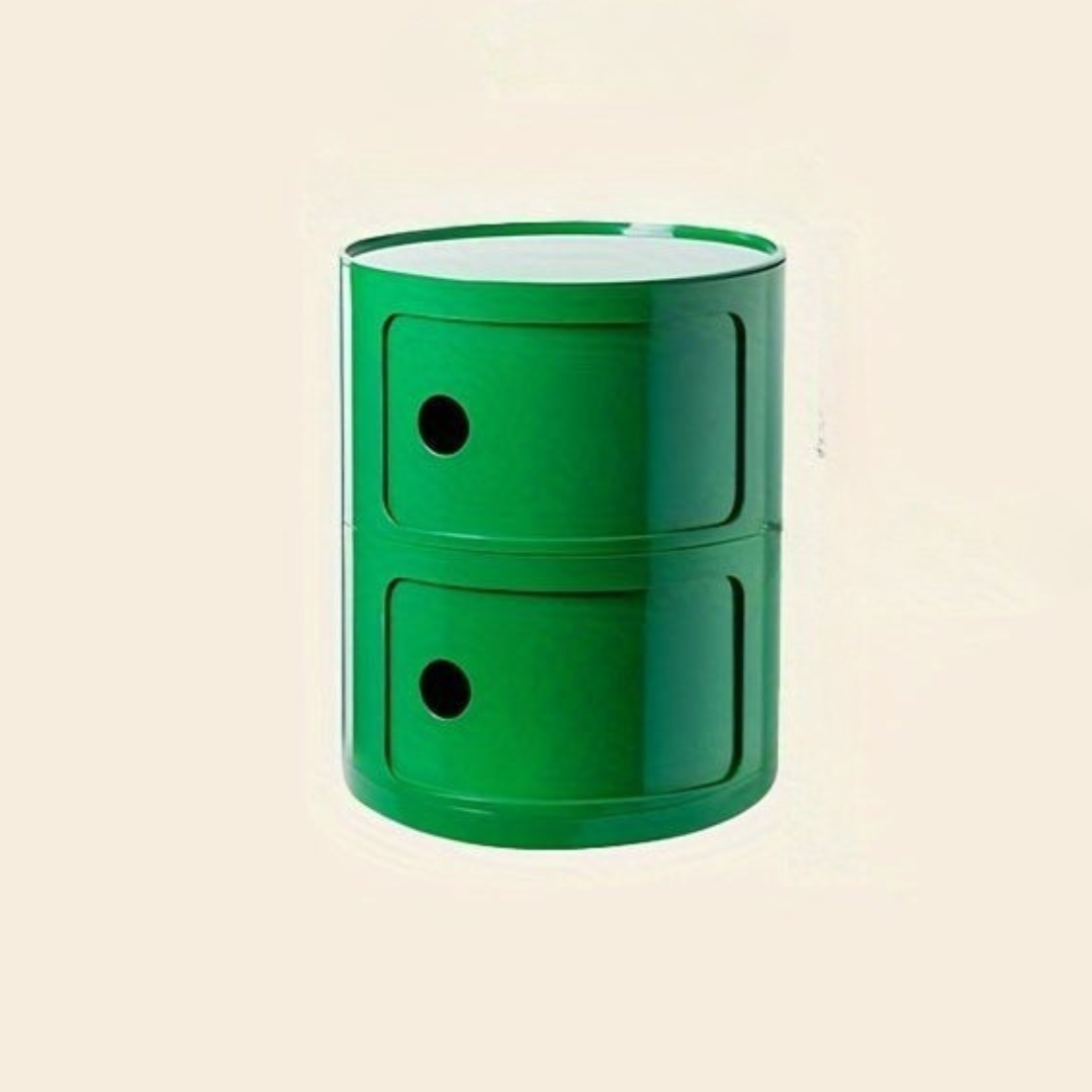 Bedside Table with Round Plastic Storage Drawers
