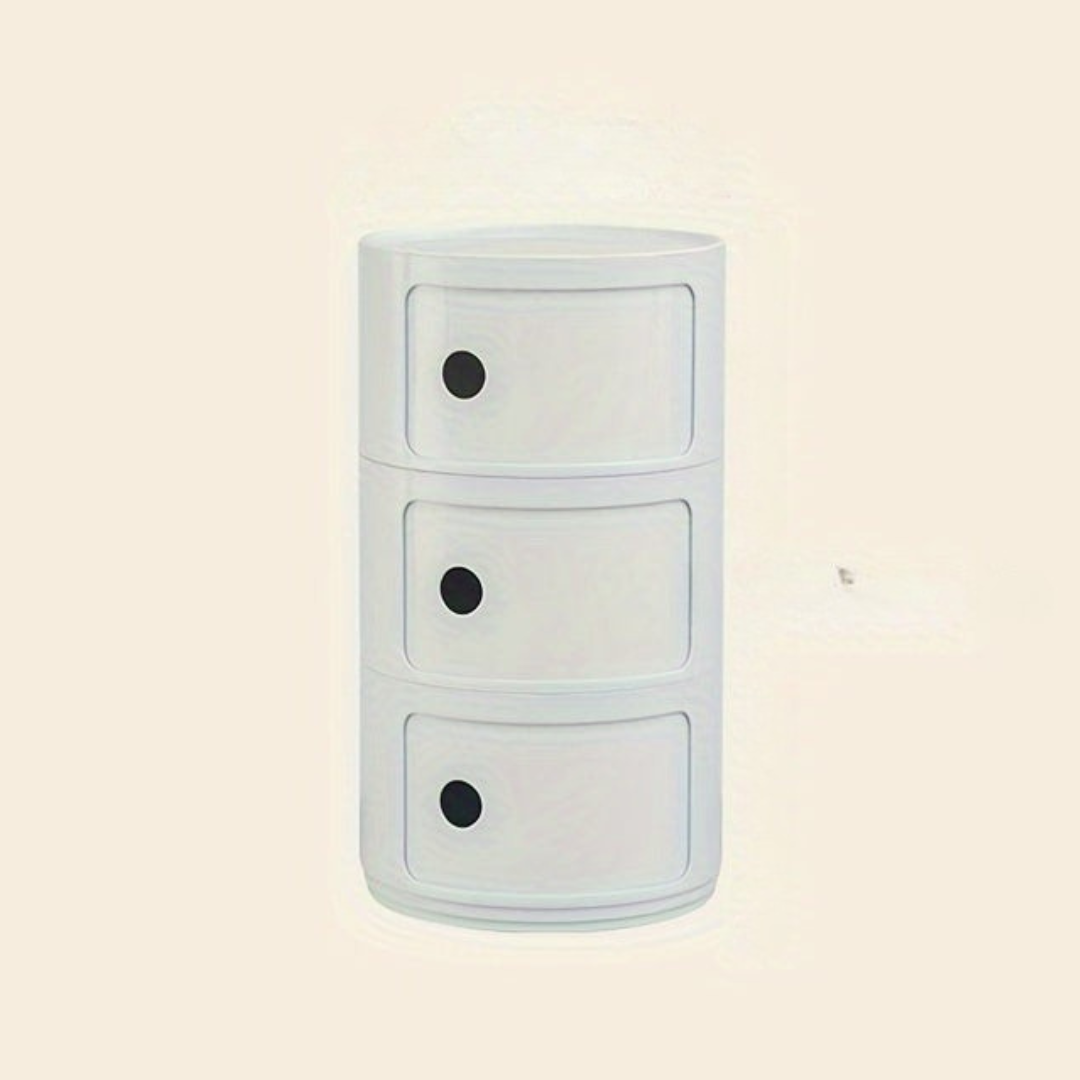 Bedside Table with Round Plastic Storage Drawers