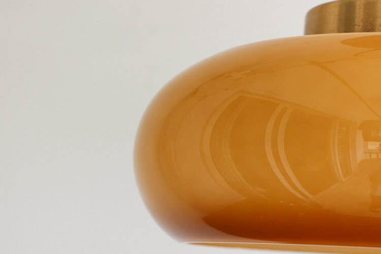 Lampada da soffitto vintage in vetro e ottone semi-incasso