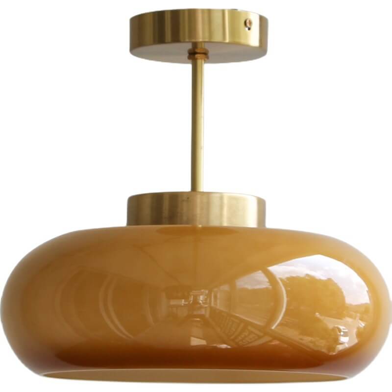 Lampada da soffitto vintage in vetro e ottone semi-incasso