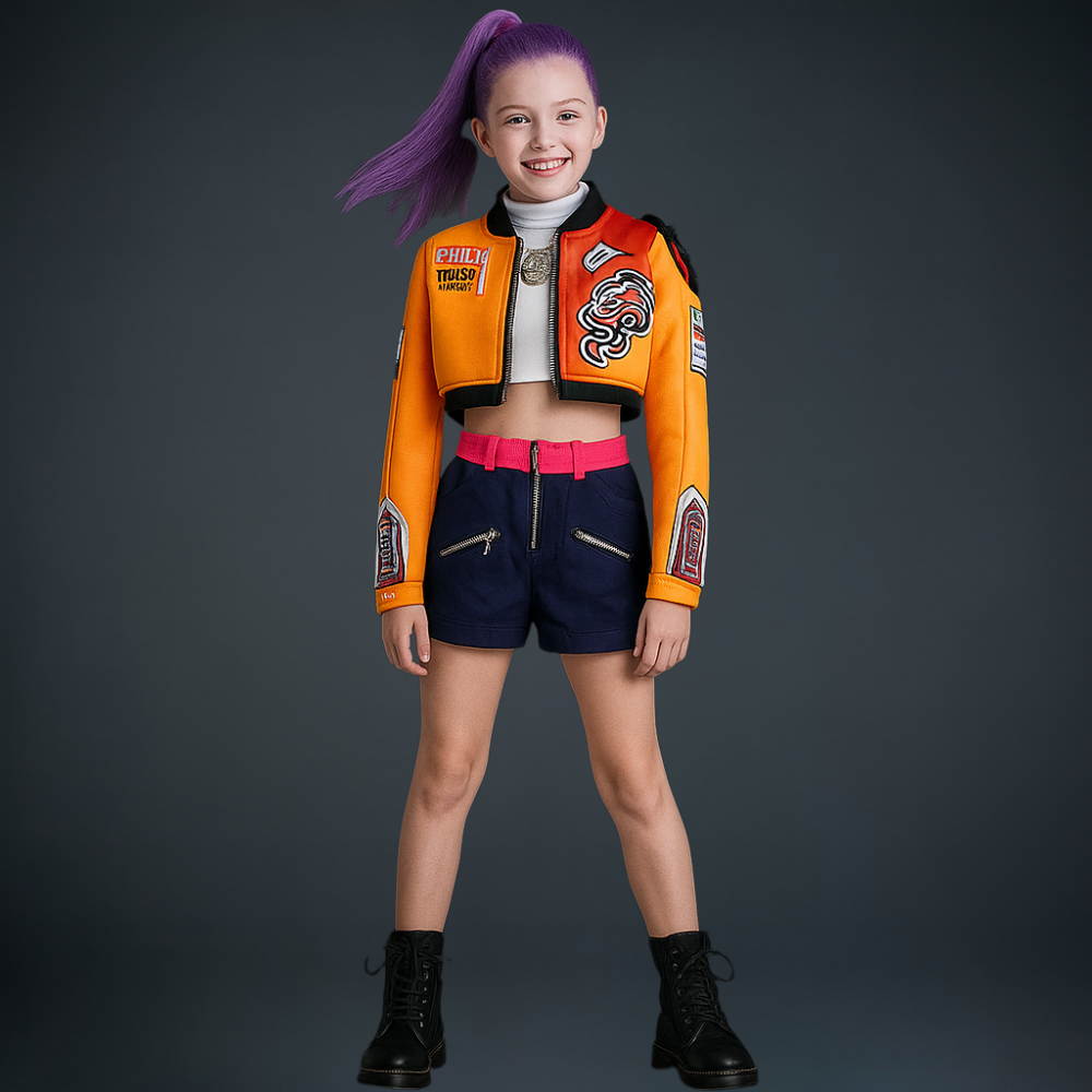 Costume Kpop Halloween pour enfants Robe de star de la pop Imprimé paillettes Tenue de scène pour performance