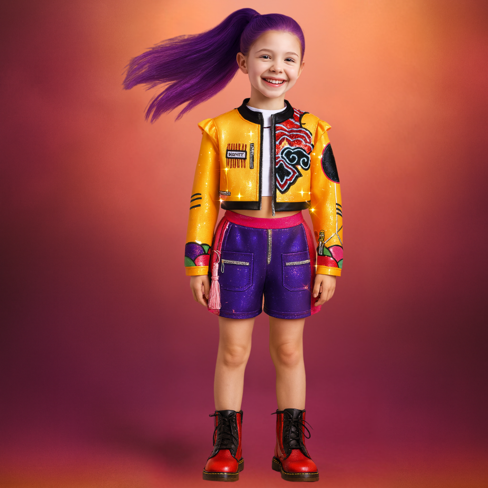 Costume Kpop Halloween pour enfants Robe de star de la pop Imprimé paillettes Tenue de scène pour performance