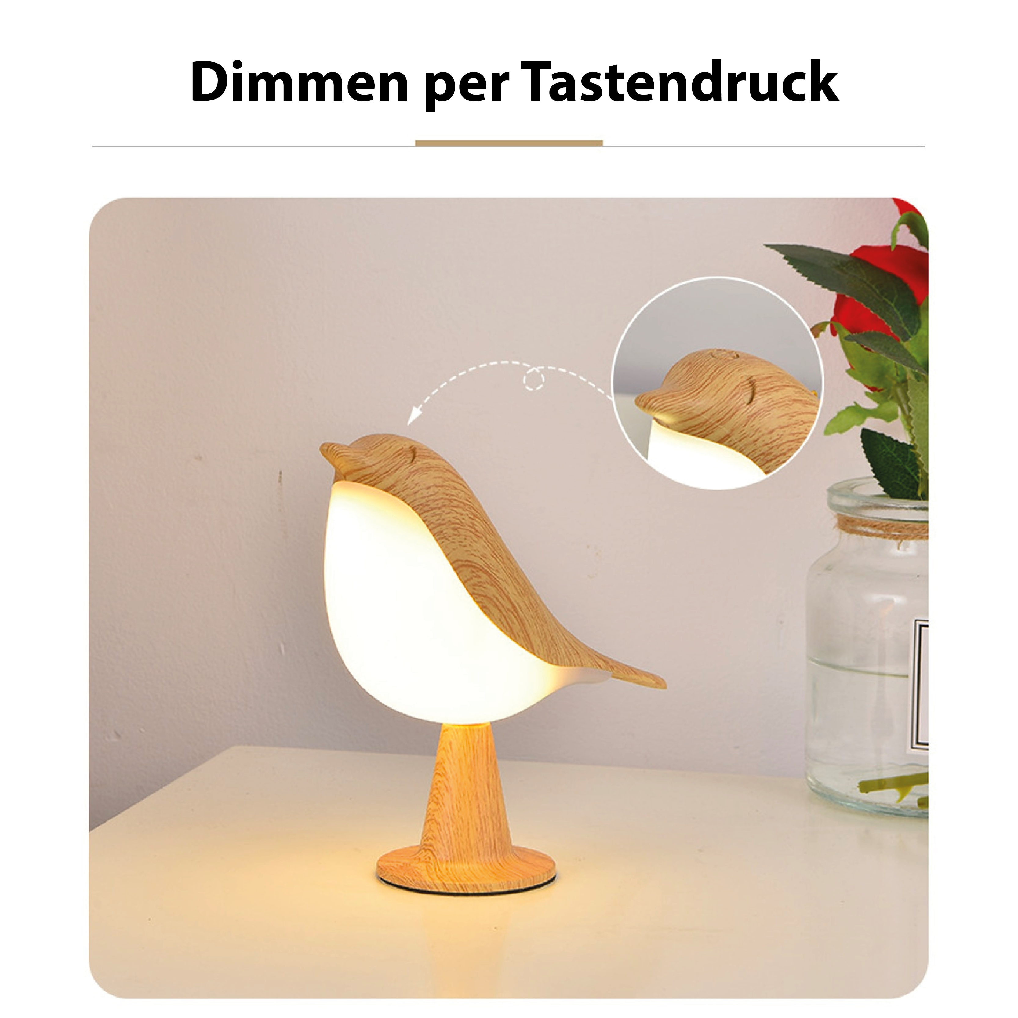 Nowoczesna drewniana lampa stołowa LED z motywem ptaka