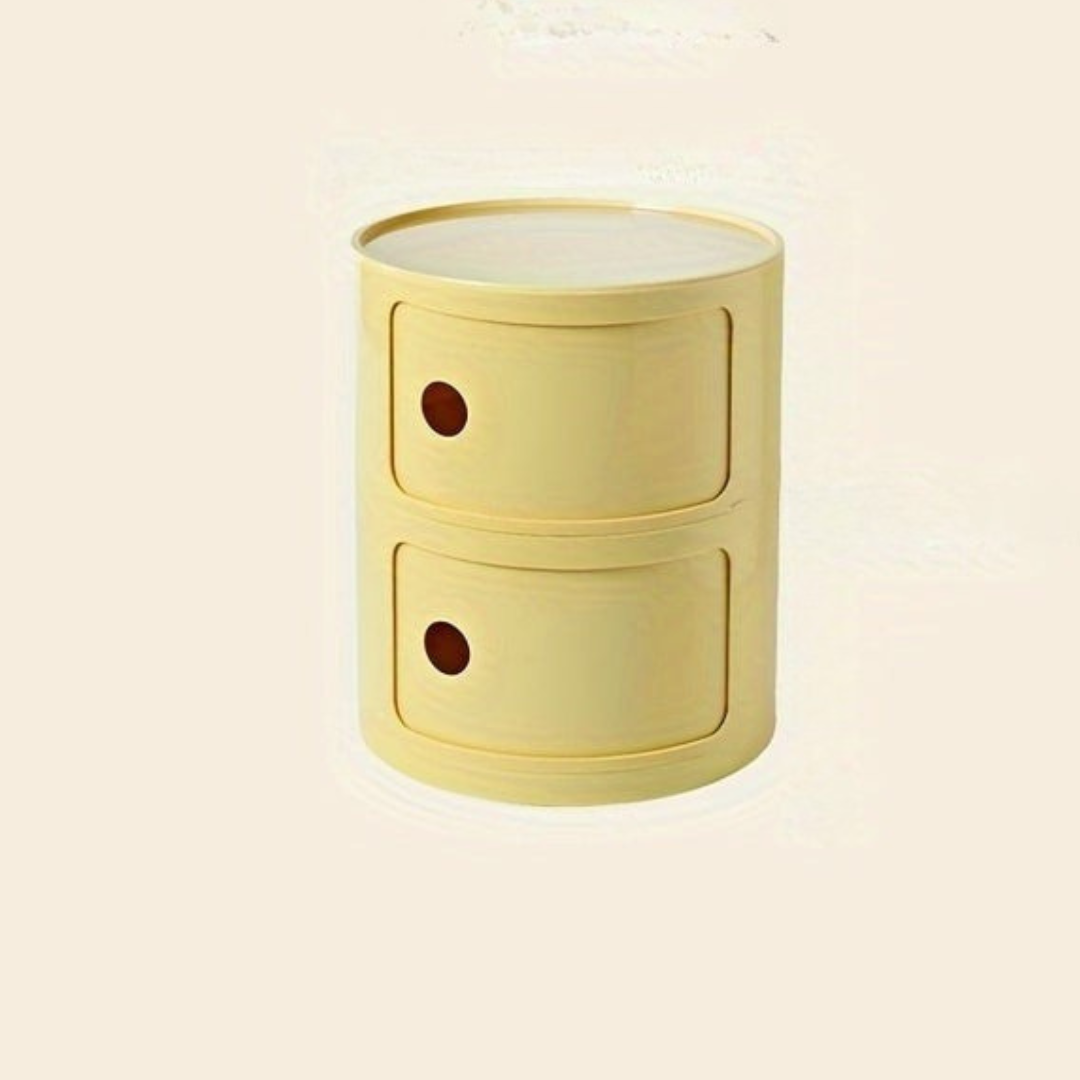 Bedside Table with Round Plastic Storage Drawers