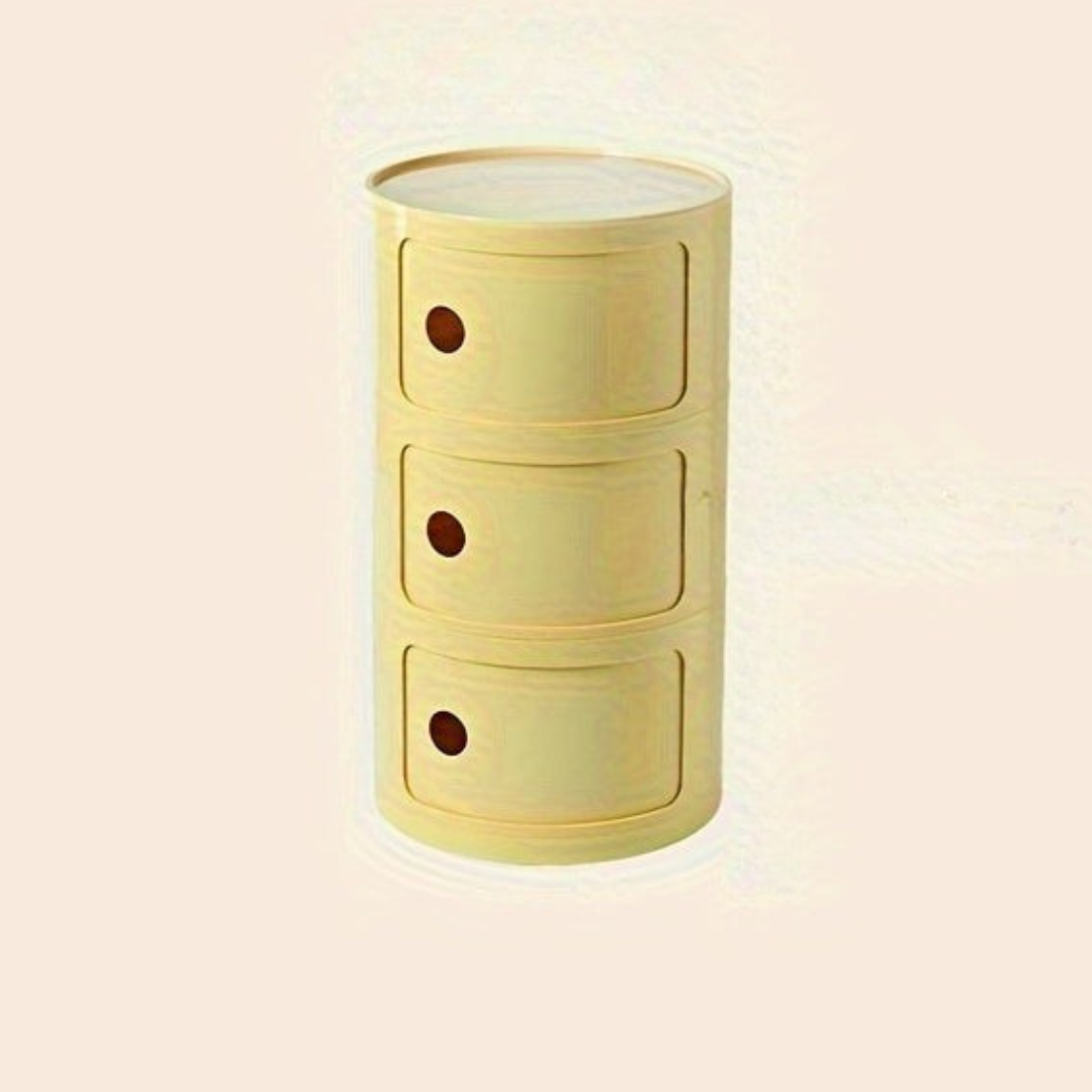 Bedside Table with Round Plastic Storage Drawers