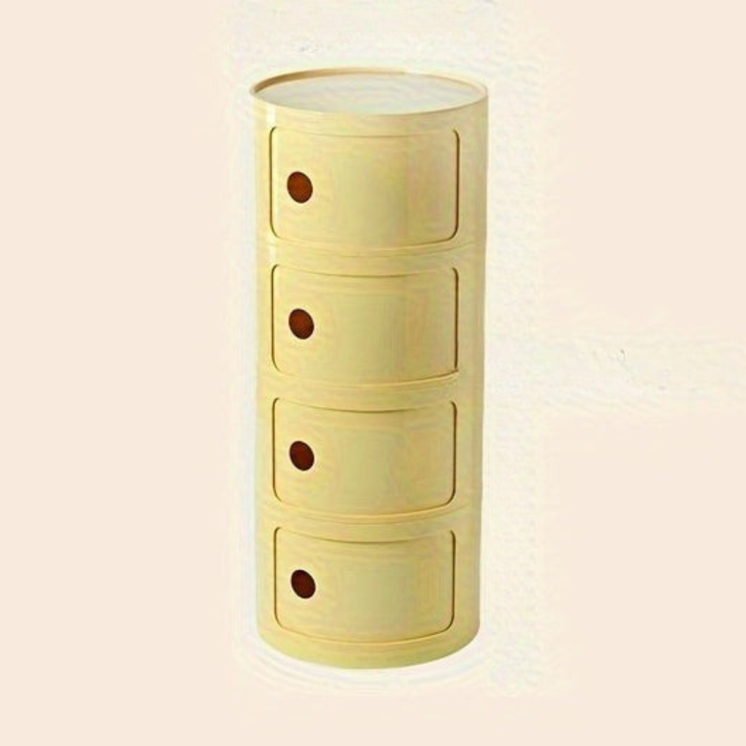 Bedside Table with Round Plastic Storage Drawers