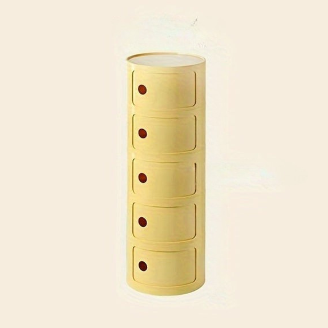 Bedside Table with Round Plastic Storage Drawers