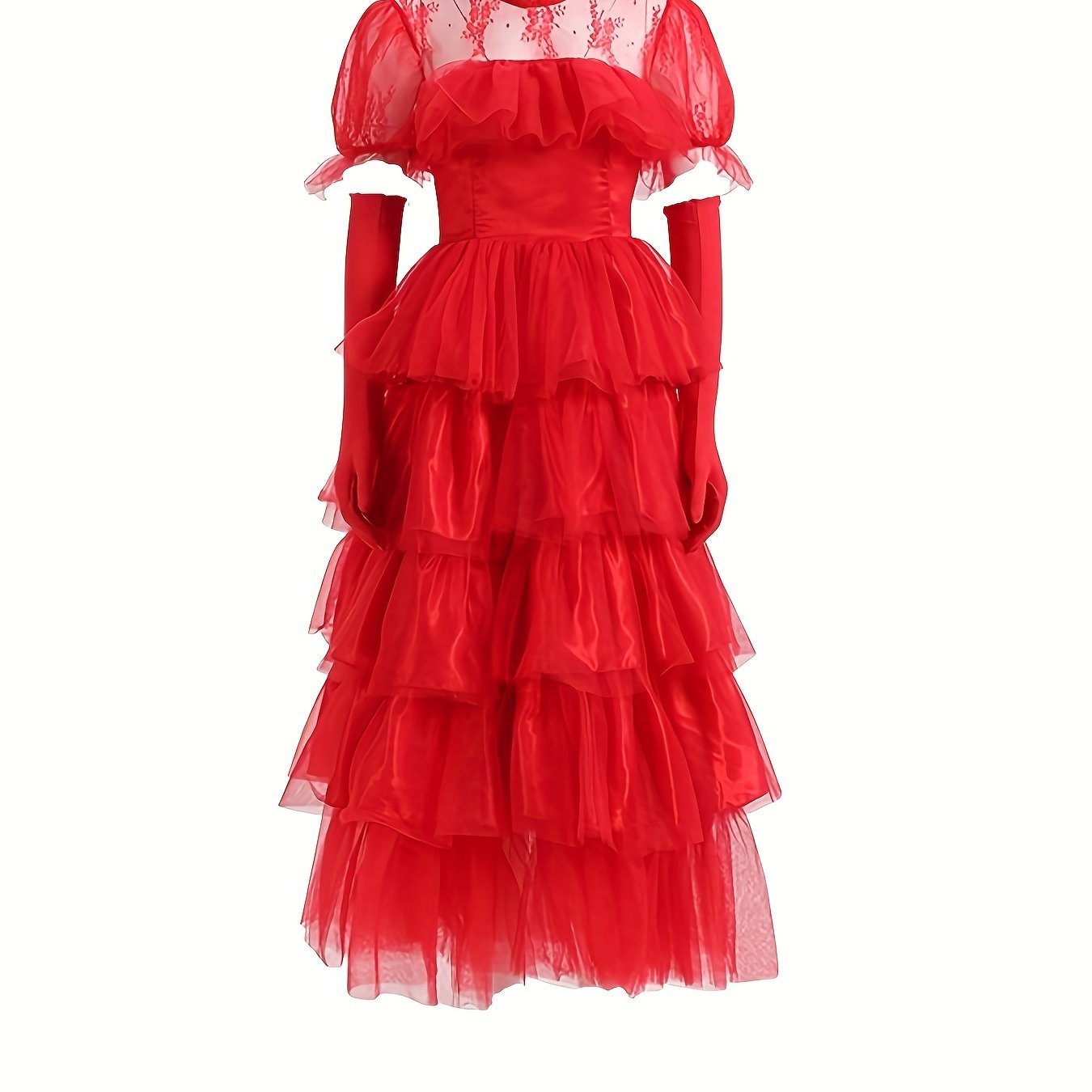 Damen Gothic Spitzen Halloween Film Kostüm Kleid | Gestuftes Maxikleid