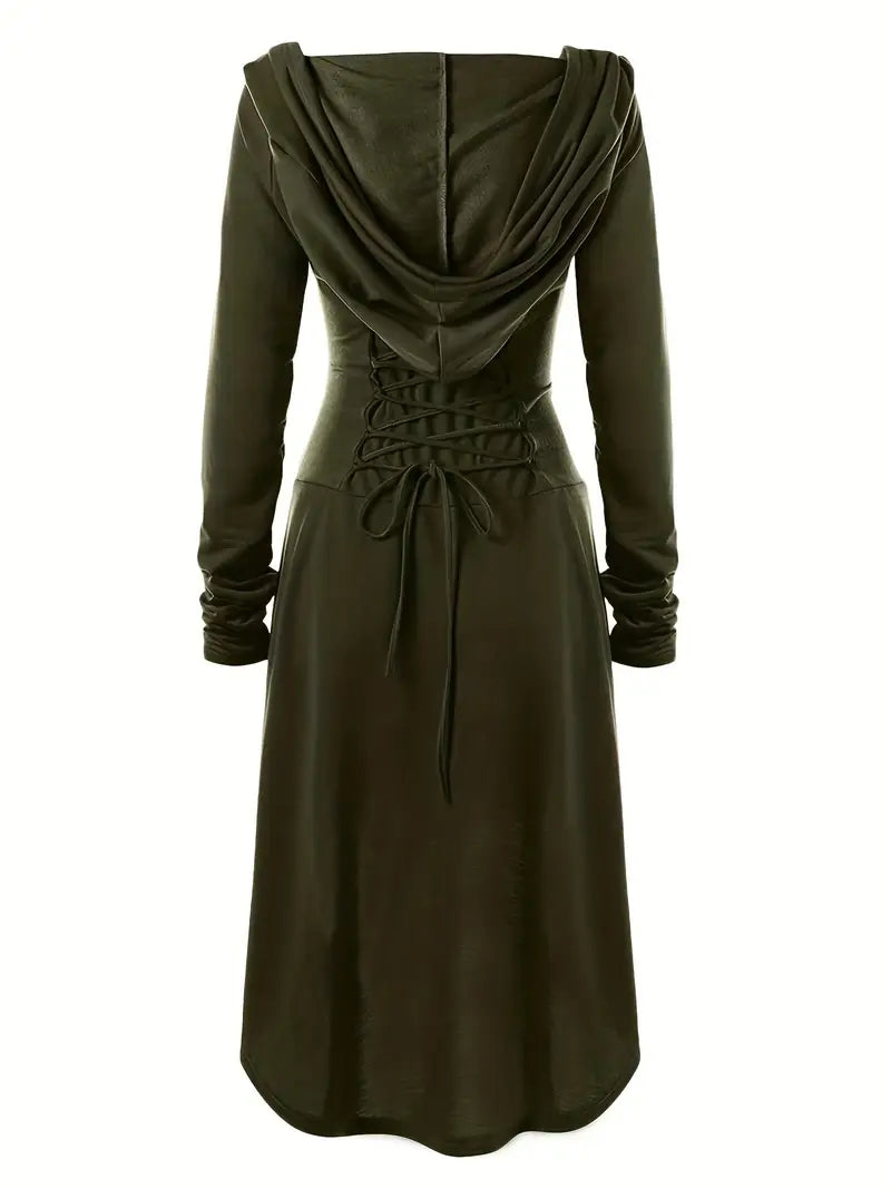 Damen Gothic Schnürung Halloween Film Kostüm Kleid | Kapuzen Langarm