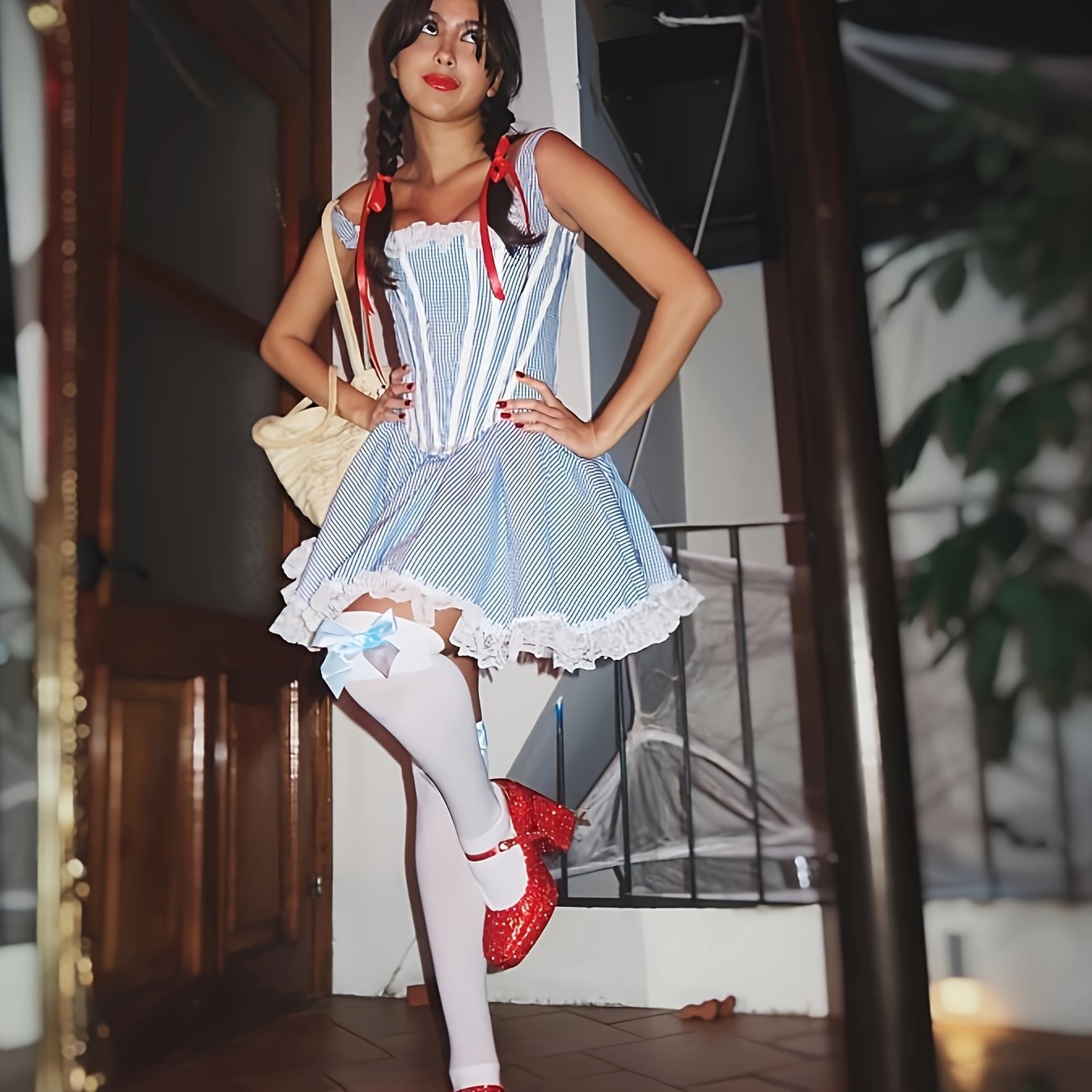 Vestido de Disfraz de Halloween a Rayas Vintage para Mujer | Encaje Corto