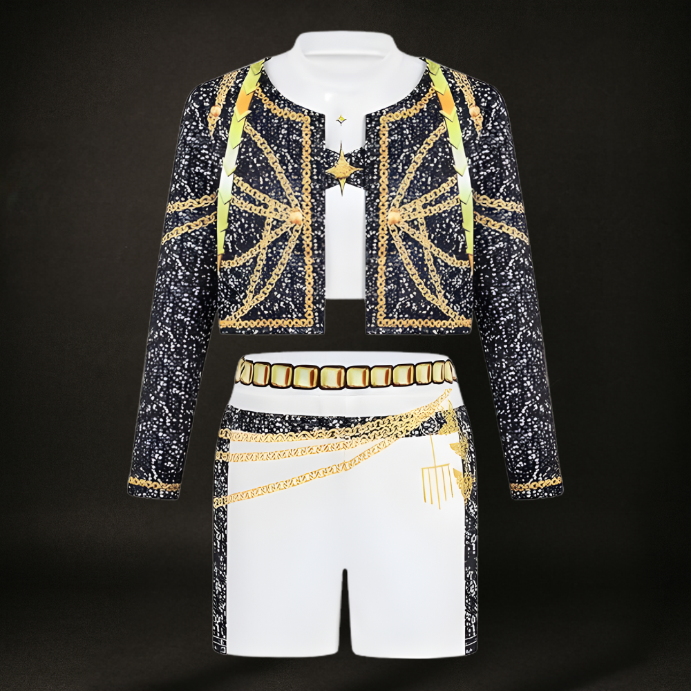 Costume Kpop Halloween pour enfants Robe de star de la pop Imprimé paillettes Tenue de scène pour performance
