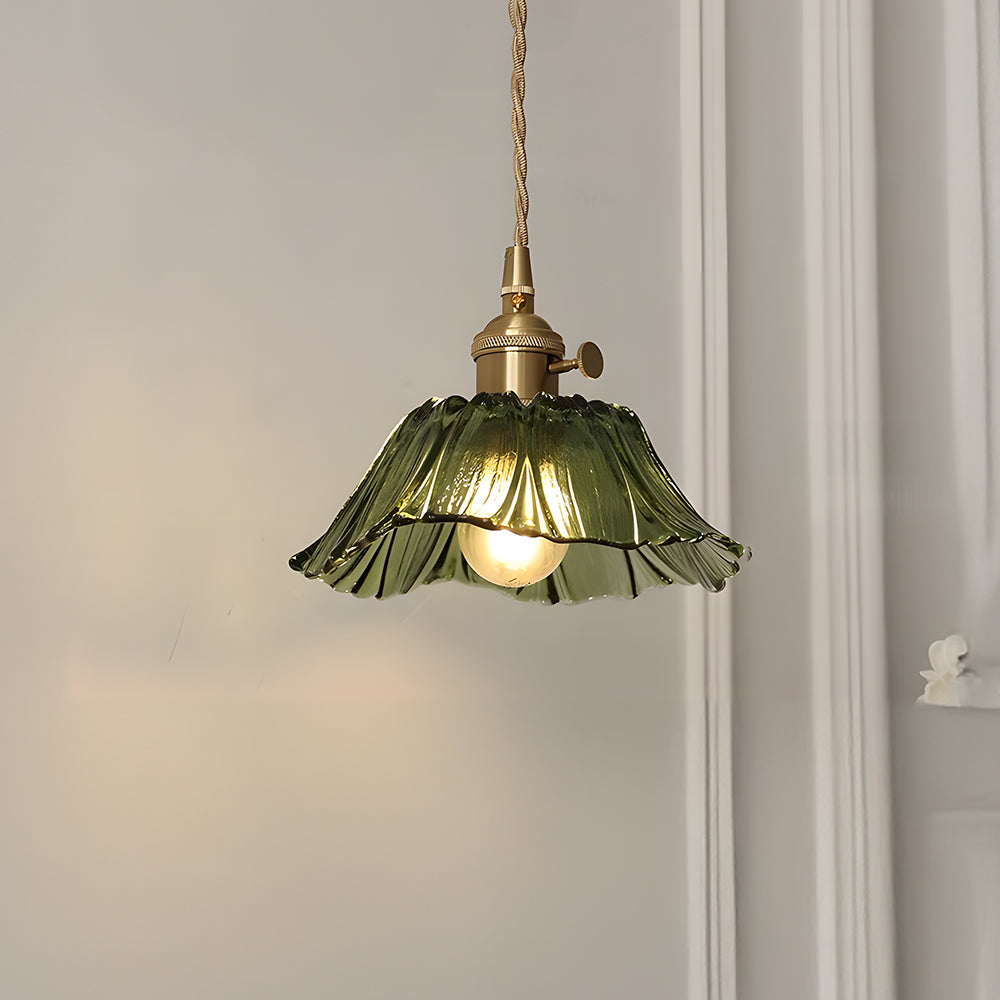 Vintage Floral Glass Pendant Light Fixture for Dining Room - Elegant Retro Design to Illuminate Your Space