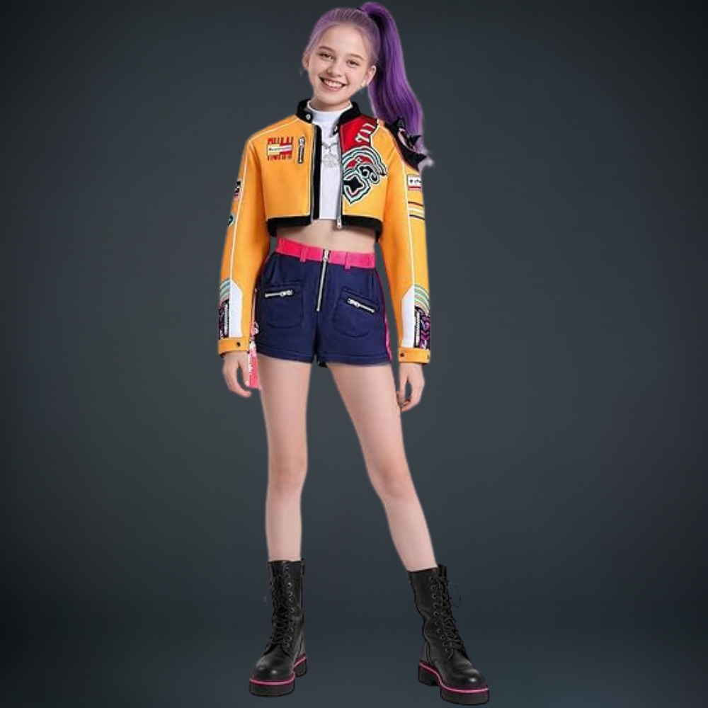 Costume Kpop Halloween pour enfants Robe de star de la pop Imprimé paillettes Tenue de scène pour performance