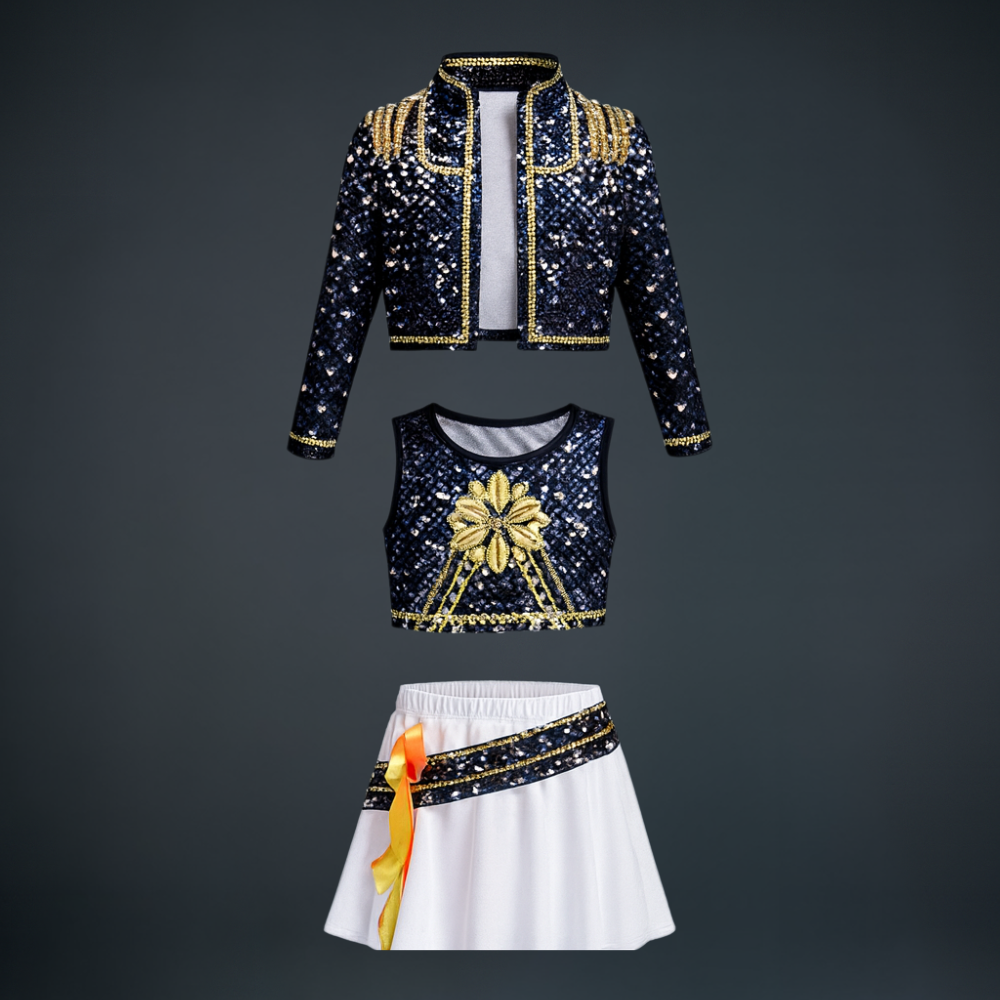 Costume Kpop Halloween pour enfants Robe de star de la pop Imprimé paillettes Tenue de scène pour performance