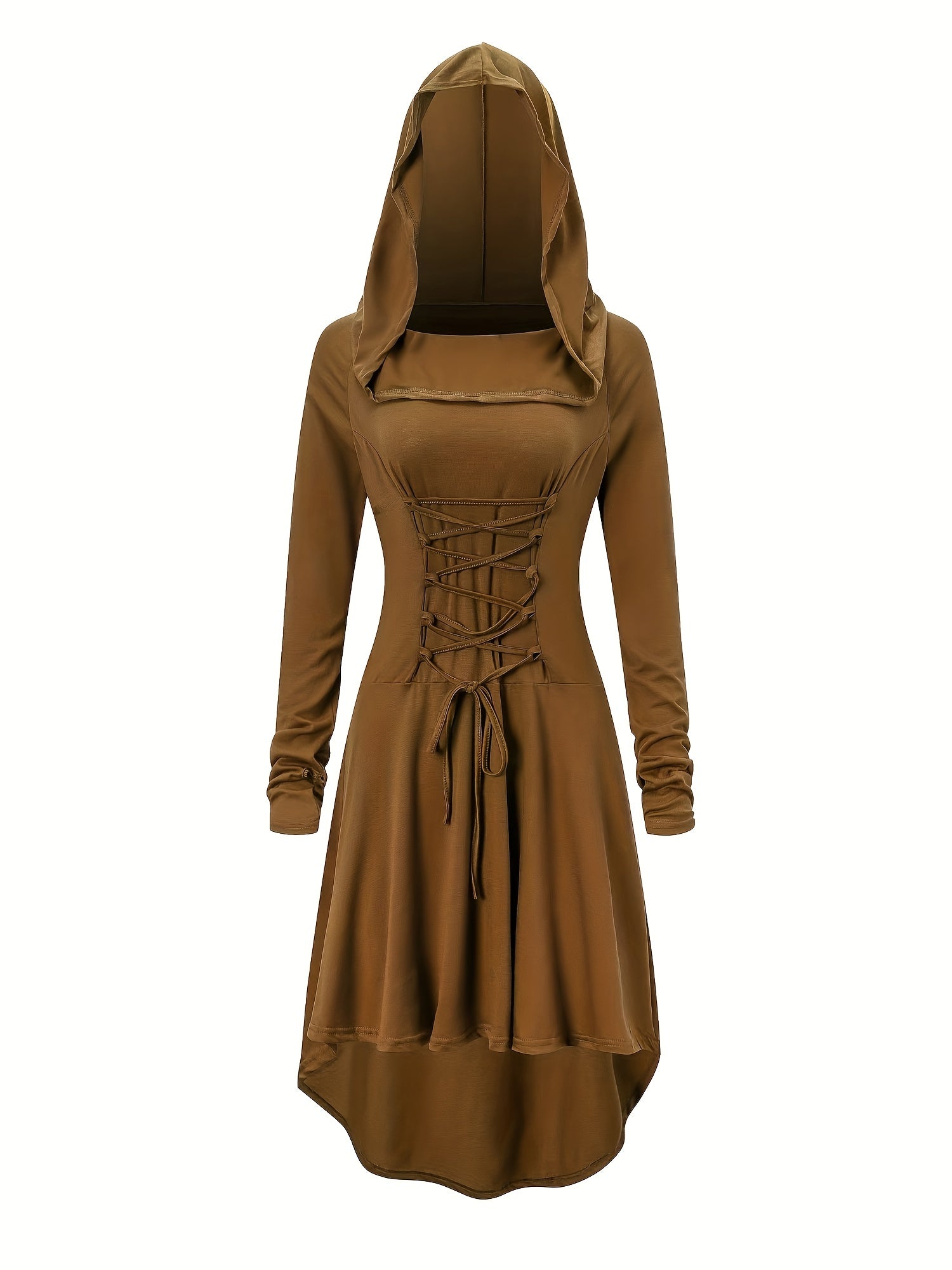 Women’s Medieval Lace Up Halloween Movie Costume Dress | Hooded Long Sleeve