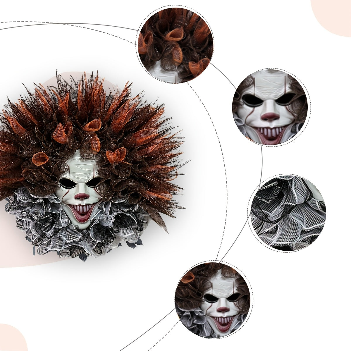 Halloween gruseliger Clown Netzkranz | unheimliche Haustürdekoration