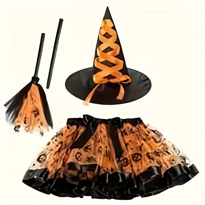 Mädchen Süßes Tüll Halloween Kostüm Set | Hexen Rock Verkleidung