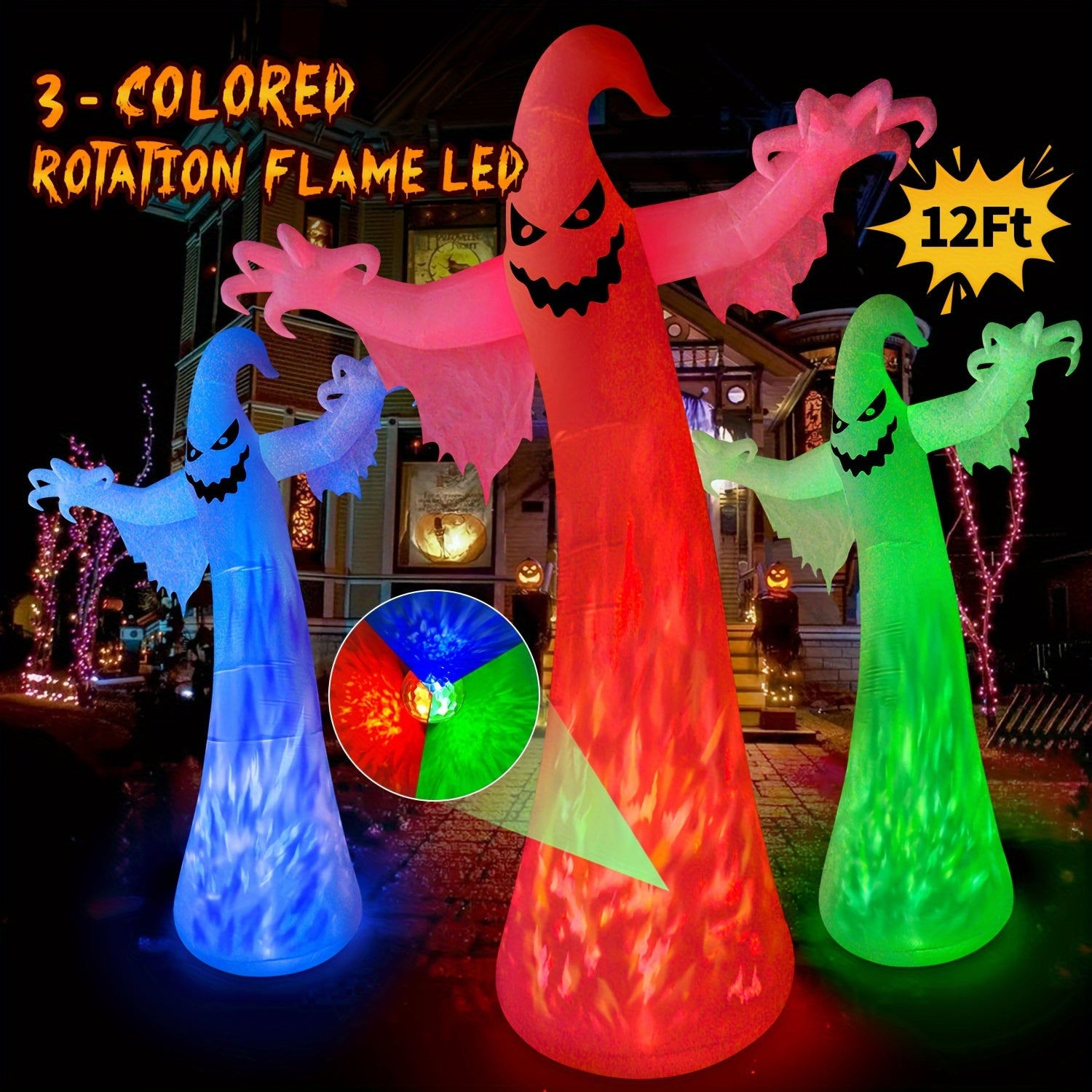 Fantasma gigante inflable brillante de Halloween | Decoración espeluznante de jardín con LED