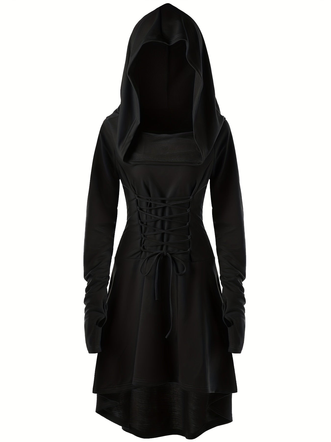 Women’s Medieval Lace Up Halloween Movie Costume Dress | Hooded Long Sleeve