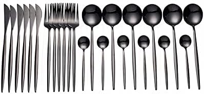 Juego de cubiertos negro de acero inoxidable para comedor