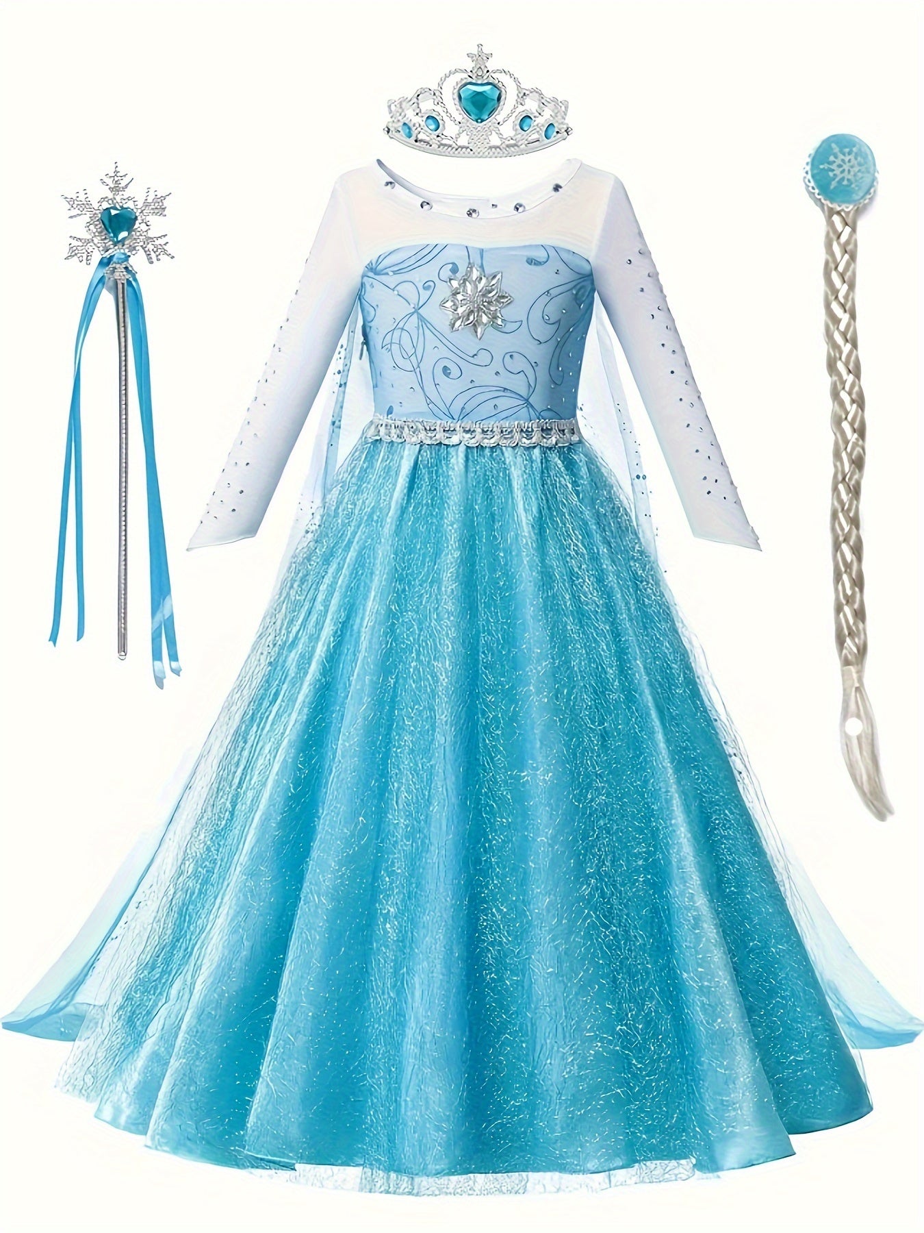 Mädchen Glitzer Langarm Halloween Prinzessin Kostüm Kleid | Maxi