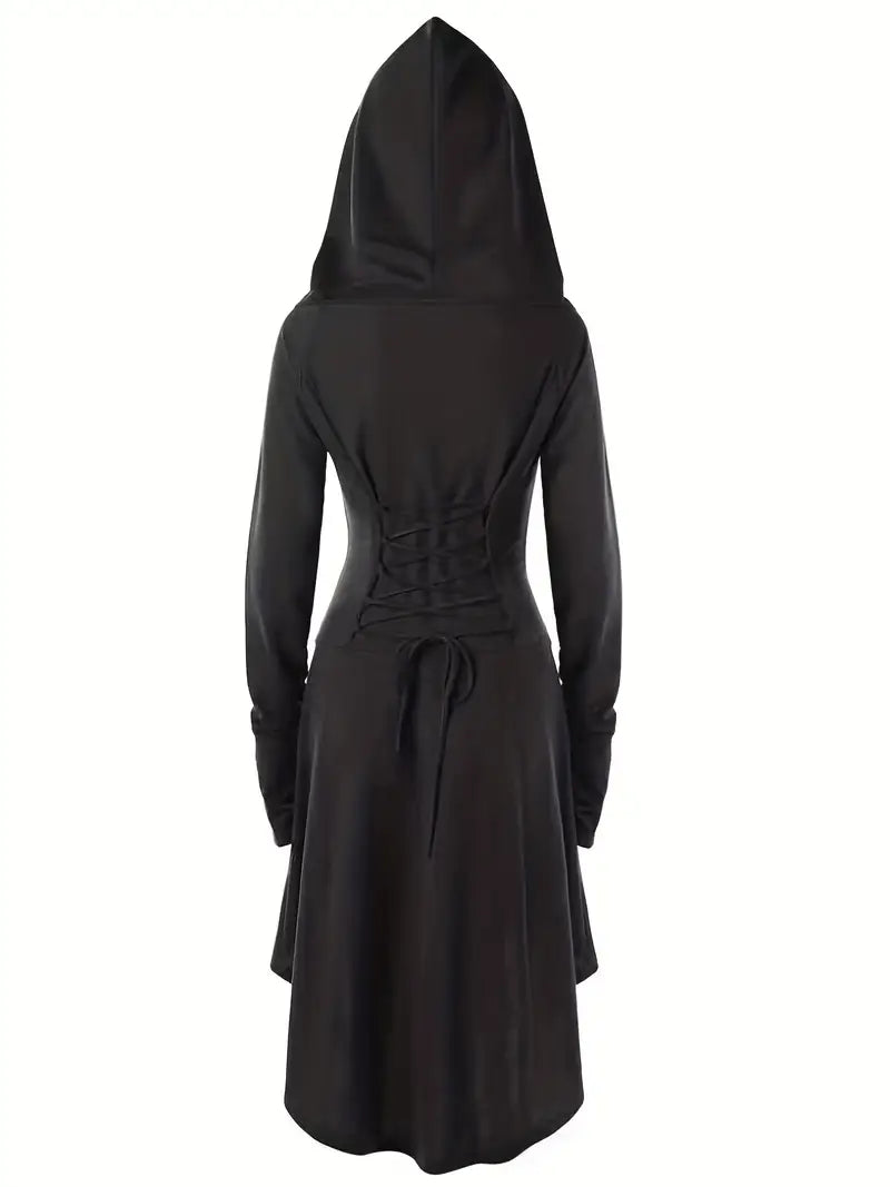 Damen Gothic Schnürung Halloween Film Kostüm Kleid | Kapuzen Langarm