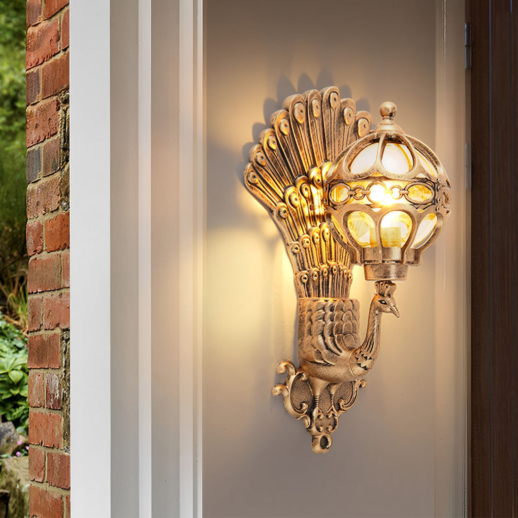 Outdoor Wall Light With Vintage Peacock Design