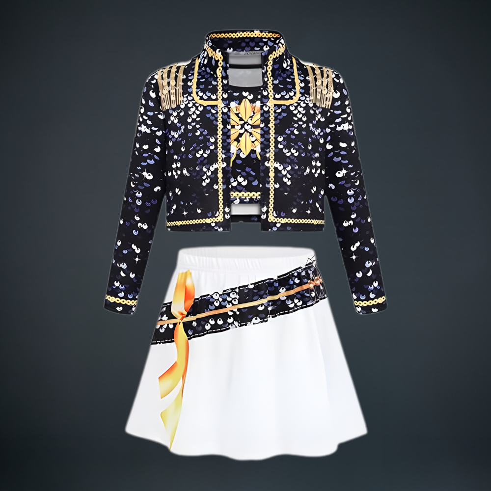 Costume Kpop Halloween pour enfants Robe de star de la pop Imprimé paillettes Tenue de scène pour performance