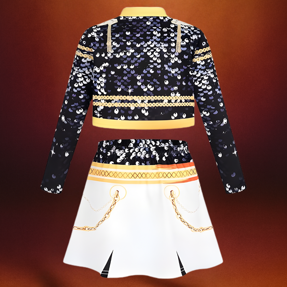 Costume Kpop Halloween pour enfants Robe de star de la pop Imprimé paillettes Tenue de scène pour performance