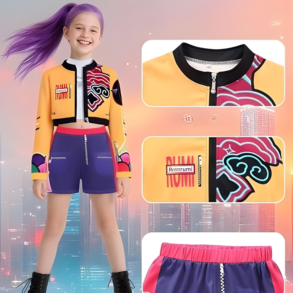 Costume Kpop Halloween pour enfants Robe de star de la pop Imprimé paillettes Tenue de scène pour performance