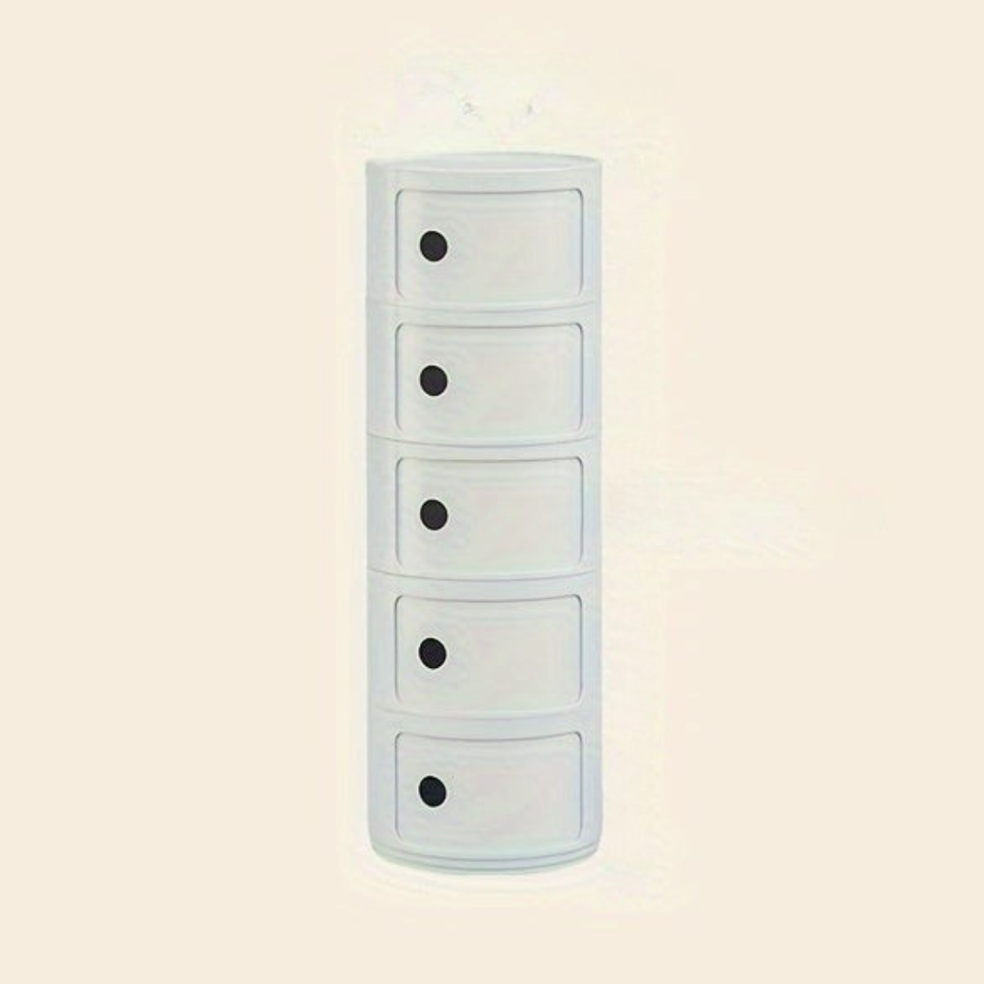 Bedside Table with Round Plastic Storage Drawers