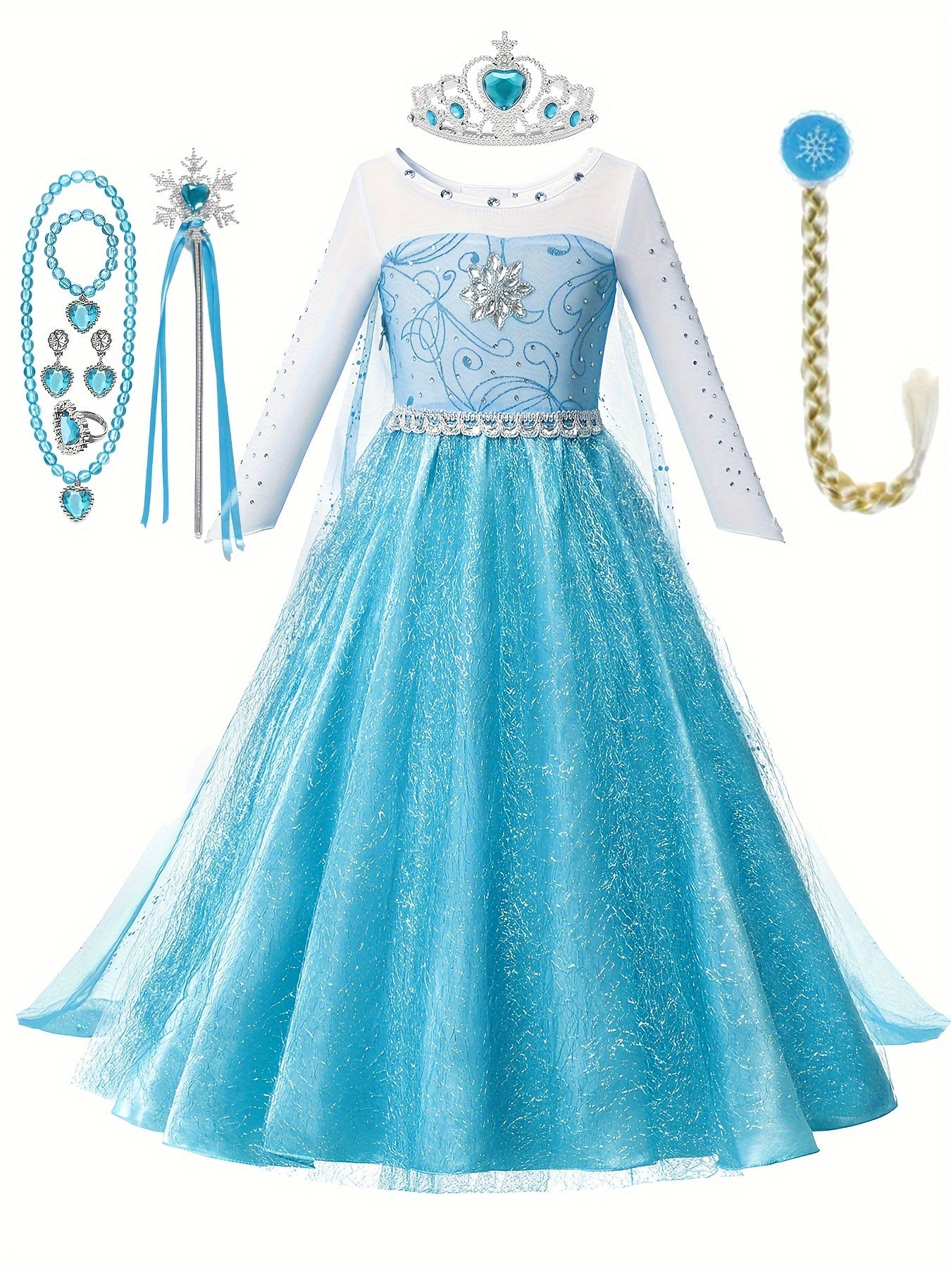 Mädchen Glitzer Langarm Halloween Prinzessin Kostüm Kleid | Maxi