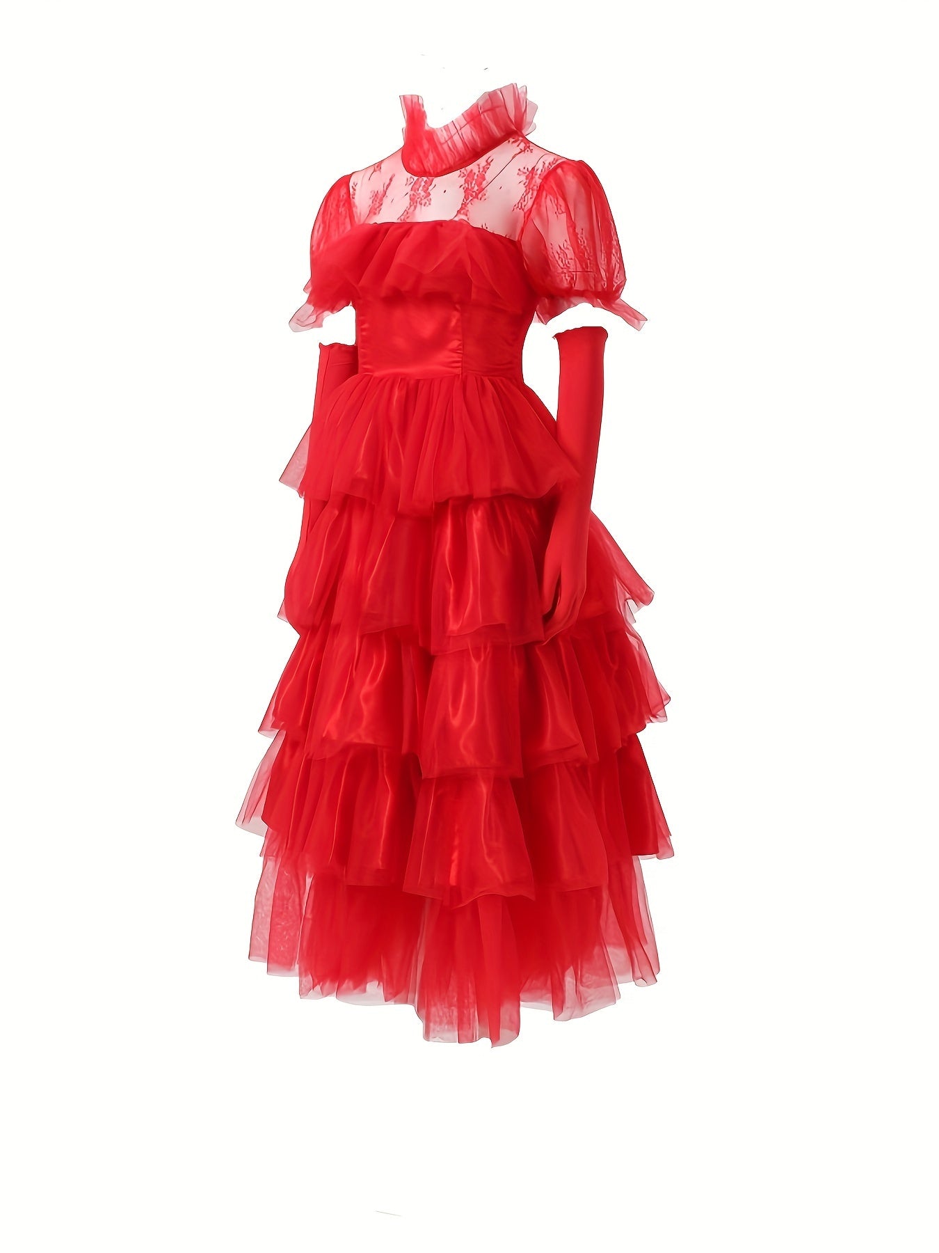 Damen Gothic Spitzen Halloween Film Kostüm Kleid | Gestuftes Maxikleid