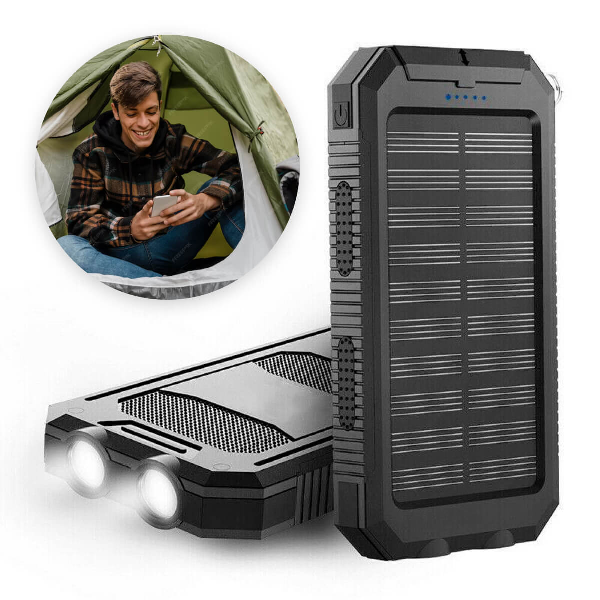 Solar Power Bank Waterproof USB Charger Torch