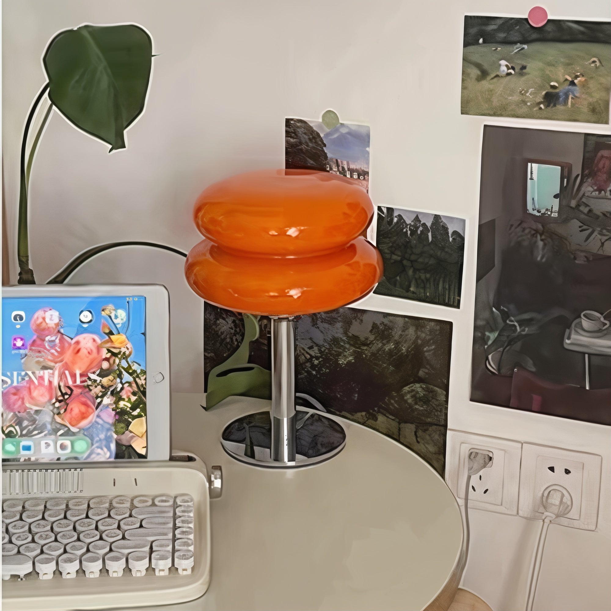 Lámpara de mesa con pantalla de vidrio retro