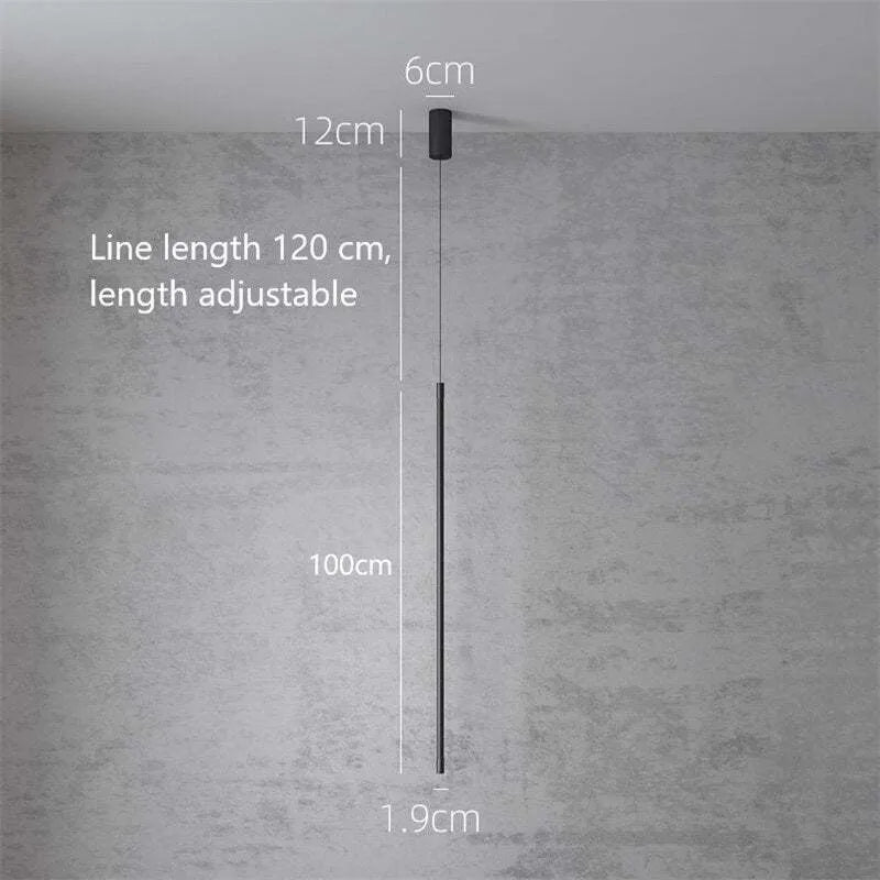 Lampada a sospensione sottile in metallo nero per camera da letto