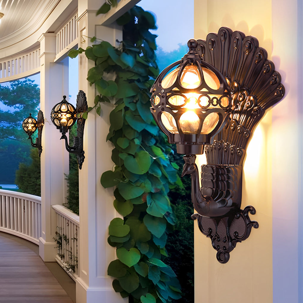 Outdoor Wall Light With Vintage Peacock Design