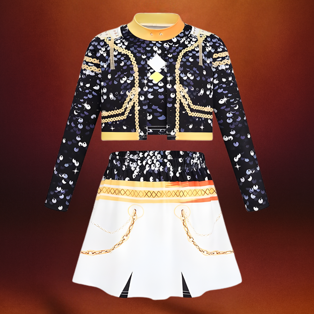 Costume Kpop Halloween pour enfants Robe de star de la pop Imprimé paillettes Tenue de scène pour performance