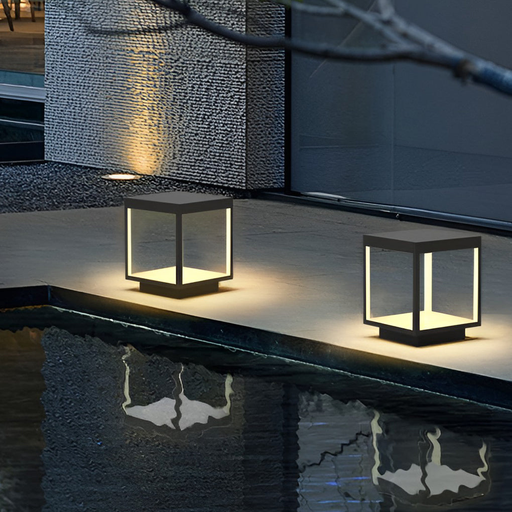 Outdoor Solar Post Light Modern Black Frame