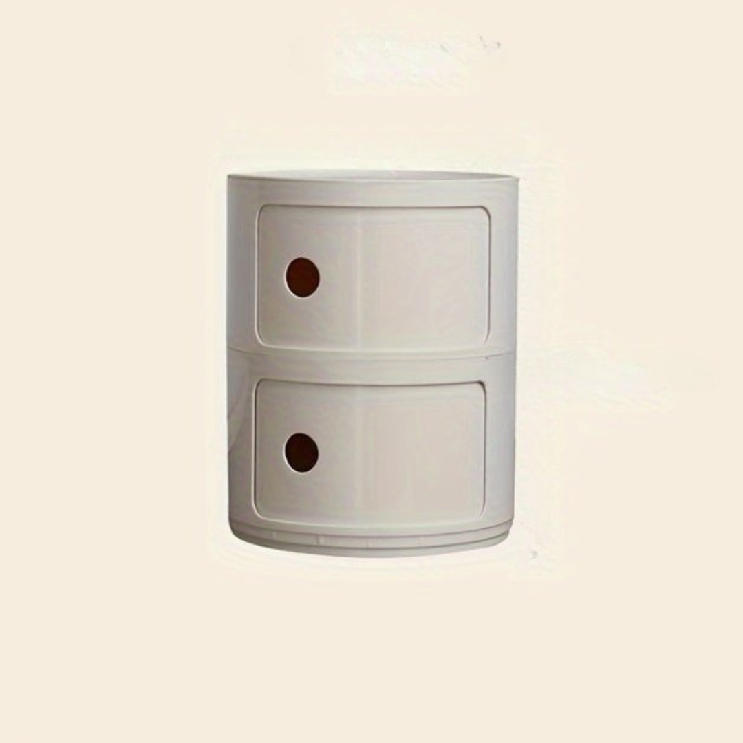 Bedside Table with Round Plastic Storage Drawers